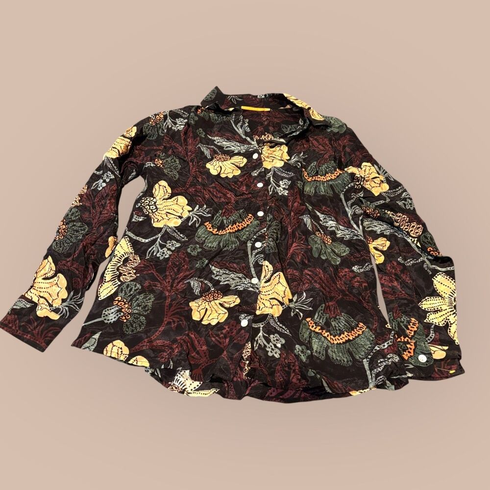 Oliphant Shirt Top Womens XS Turin Wine Patterned Long Sleeve Collared Button Up